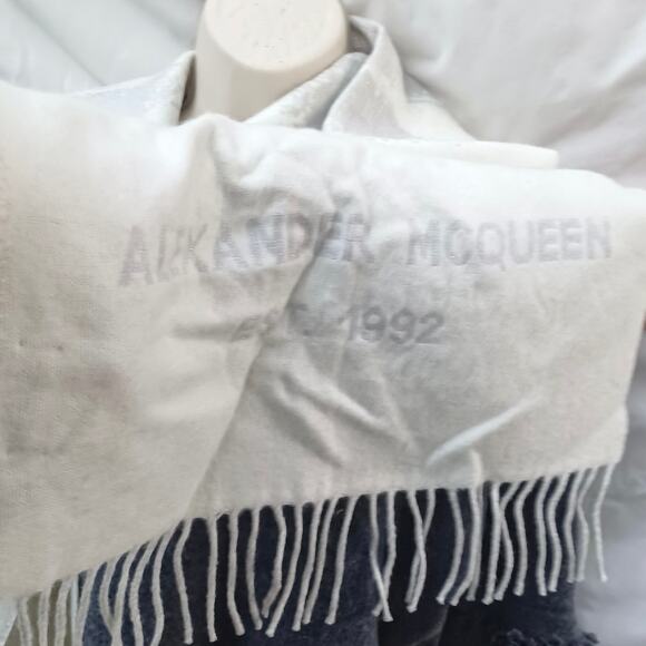 Alexander McQueen Oversized Graffiti Logo Scarf Ivory Silver Wool Silk NWT Rare - Picture 16 of 16